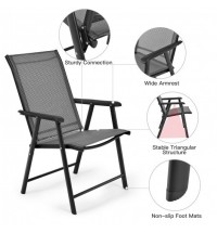 4-Pack Patio Folding Chairs Portable for Outdoor Camping-Gray - Color: Gray
