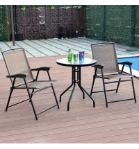 3 Pieces Bistro Patio Garden Furniture Set of Round Table and Folding Chairs - Color: Brown