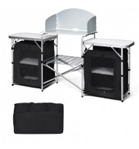 Folding Camping Table with Storage Organizer - Color: Black
