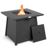 30 Inch Square Propane Gas Fire Table with Waterproof Cover - Color: Black
