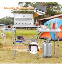 Foldable Outdoor BBQ Portable Grilling Table With Windscreen Bag-Gray - Color: Gray