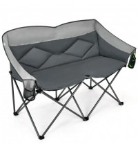 Folding Camping Chair with Bags and Padded Backrest-Gray - Color: Gray