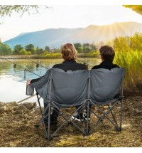 Folding Camping Chair with Bags and Padded Backrest-Gray - Color: Gray