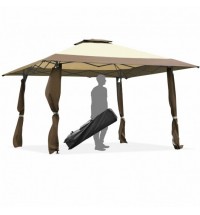 13 Feet x 13 Feet Pop Up Canopy Tent Instant Outdoor Folding Canopy Shelter-Brown - Color: Brown