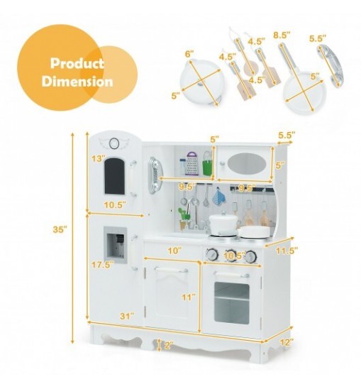 Kitchen Pretend Play Cookware Set Toys for Kids with Water Dispenser - Color: White