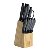 Gibson Home Dorain 14 Piece Stainless Steel Cutlery Set in Black with Wood Block