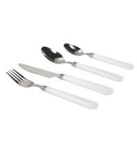 Gibson Sensations II 16 Piece Stainless Steel Flatware Set with White Handles and Chrome Caddy