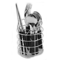 Gibson Sensations II 16 Piece Stainless Steel Flatware Set with Black Handles and Chrome Caddy