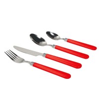 Gibson Sensations II 16 Piece Stainless Steel Flatware Set with Red Handles and Chrome Caddy
