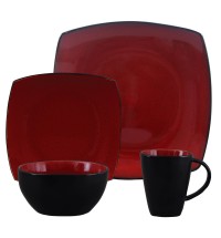 Gibson Elite Soho Lounge Square 16-Piece Dinnerware Set,  Red