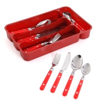 Gibson Casual Living 24 Piece Stainless Steel Flatware Set with Storage Tray in Red