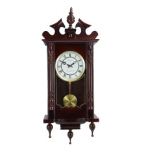 Bedford Clock Collection Classic 31 Inch Chiming Pendulum Wall Clock in Cherry Oak Finish