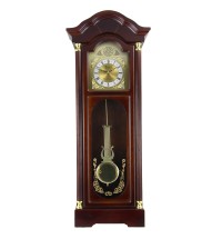 Bedford Clock Collection 33 Inch Chiming Pendulum Wall Clock in Antique Cherry Oak Finish