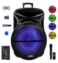 beFree Sound 18 Inch Bluetooth Portable Rechargeable Party Speaker with Sound Reactive LED Party Lights, USB/SD, Microphone/Guitar Inputs and FM Radio