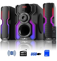 beFree Sound 2.1 Channel Bluetooth Multimedia Wired Speaker Shelf Stereo System with Reactive LED Lights, FM Radio, USB, and SD Inputs