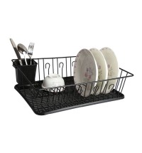 MegaChef 17.5 Inch Black Dish Rack with 14 Plate Positioners and a Detachable Utensil Holder