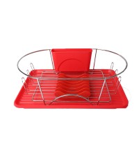 MegaChef 17 Inch Red and Silver Dish Rack with Detachable Utensil holder and a 6 Attachable Plate Positioner