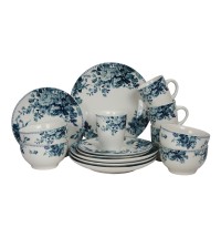 Elama Traditional Blue Rose 16 Piece Dinnerware Set