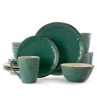 Elama Caribean Tide 16 Piece Luxurious Stoneware Dinnerware with Complete Setting for 4