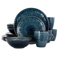 Elama  Deep Sea Mozaic 16 Piece Luxurious Stoneware Dinnerware with Complete Setting for 4