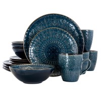 Elama  Deep Sea Mozaic 16 Piece Luxurious Stoneware Dinnerware with Complete Setting for 4