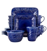 Elama Indigo Lotus 16 Piece Square  Dinnerware Set