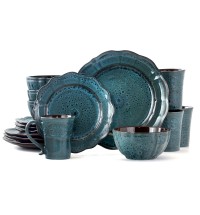 Elama Lavish Blue 16 Piece Dinnerware set with Complete Setting for 4