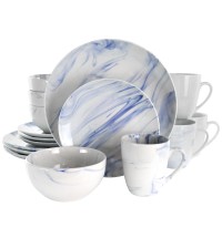 Elama Fine Marble 16 Piece Stoneware Dinnerware Set in Blue and White