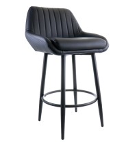 Elama Faux Leather Bar Chair in Black with Matte Metal Legs