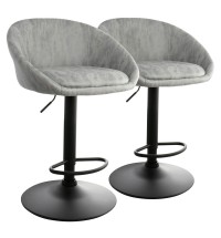 Elama 2 Piece Cloth Adjustable Bar Stool Set in Gray with Black Base