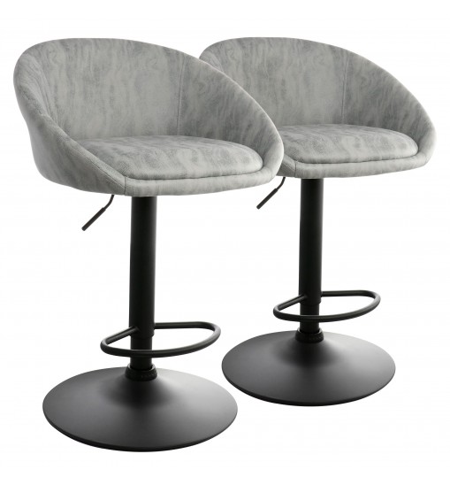 Elama 2 Piece Cloth Adjustable Bar Stool Set in Gray with Black Base