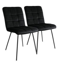 Elama 2 Piece Velvet Tufted Accent Chairs in Black with Black Metal Legs