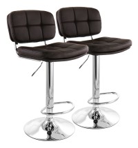 Elama 2 Piece Adjustable Faux Leather Bar Stool in Brown with Chrome Base