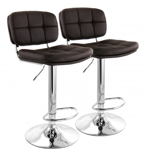 Elama 2 Piece Adjustable Faux Leather Bar Stool in Brown with Chrome Base