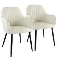 Elama 2 Piece Fabric Accent Chair in Beige with Black Metal Legs
