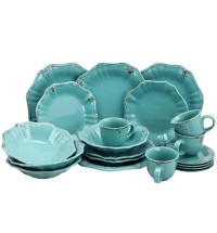 Elama Fleur De Lys 20-Piece Dinnerware Set in Turquoise