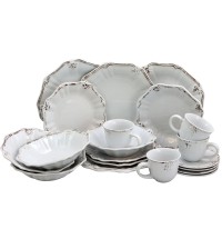 Elama Fleur De Lys 20-Piece Dinnerware Set in White