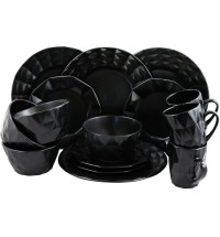 Elama Retro Chic 16-Piece Glazed Dinnerware Set in Black