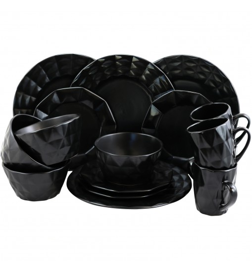 Elama Retro Chic 16-Piece Glazed Dinnerware Set in Black