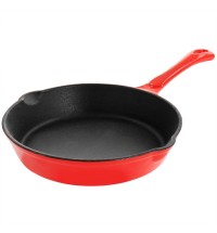 MegaChef Enameled Round 8 Inch PreSeasoned Cast Iron Frying Pan in Red