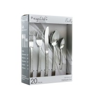 MegaChef Baily 20 Piece Flatware Utensil Set, Stainless Steel Silverware Metal Service for 4 in Silver