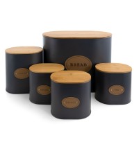 MegaChef Kitchen Food Storage and Organization 5 Piece Canister Set in Grey with Bamboo Lids