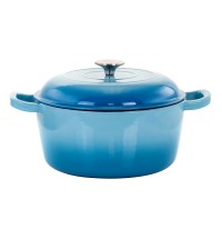 MegaChef 5 Quarts Round Enameled Cast Iron Casserole with Lid in Blue