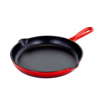 MegaChef Round 10.25 Inch Enameled Cast Iron Skillet in Red