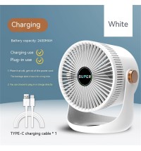 Household Table Air Circulation Electric Fan 180 Degrees Usb Rechargeable 2400mah Battery Wall Mounted Cooling Fann White