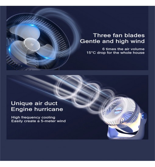Household Table Air Circulation Electric Fan 180 Degrees Usb Rechargeable 2400mah Battery Wall Mounted Cooling Fann White