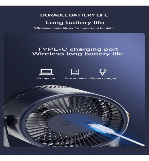 Household Table Air Circulation Electric Fan 180 Degrees Usb Rechargeable 2400mah Battery Wall Mounted Cooling Fann White