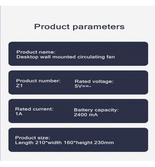 Household Table Air Circulation Electric Fan 180 Degrees Usb Rechargeable 2400mah Battery Wall Mounted Cooling Fann White