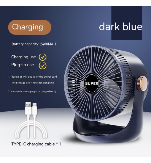 Household Table Air Circulation Electric Fan 180 Degrees Usb Rechargeable 2400mah Battery Wall Mounted Cooling Fann White