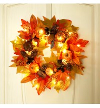 18 Inch Fall Wreath Artificial Pumpkins Maple Leaves Pine Cone Autumn Harvest Wreath Outdoor Halloween Thanksgiving Decorations Wreath